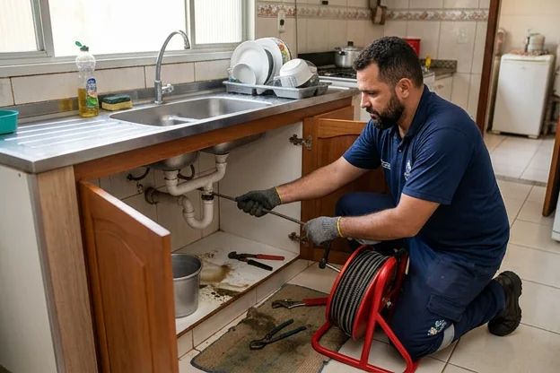 Técnicas de prevenção de entupimentos em residências, mostrando ações práticas de cuidado.