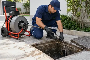 Técnico realizando hidrojateamento em esgoto em Açailândia.