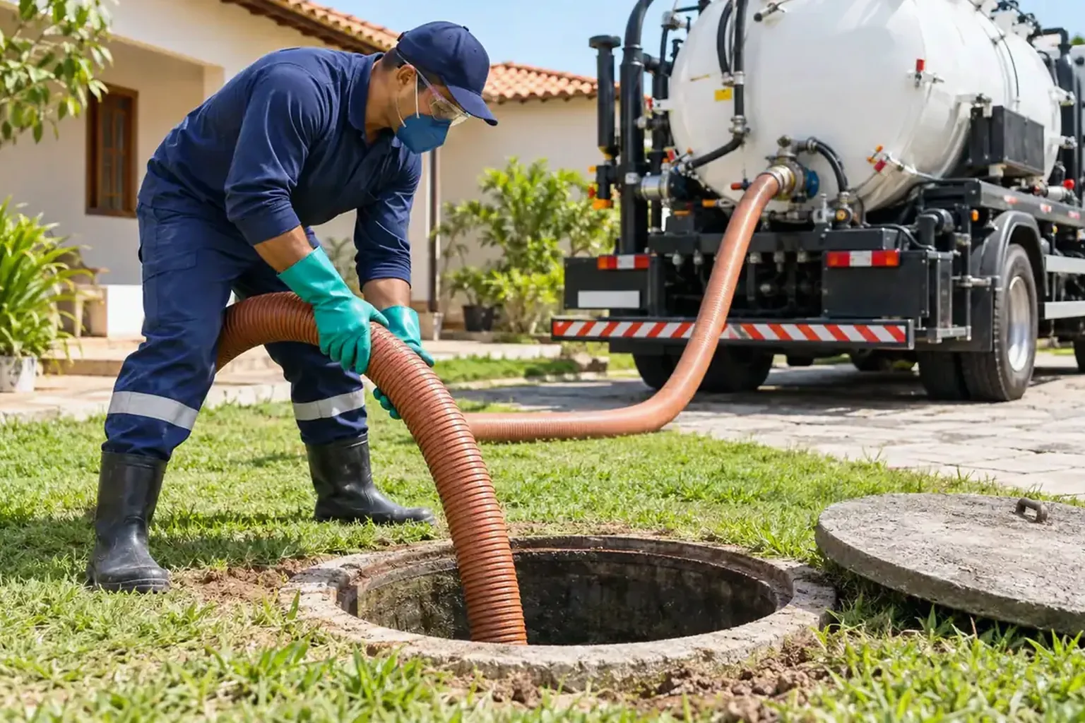 Técnico realizando hidrojateamento em tubulações em Açailândia.